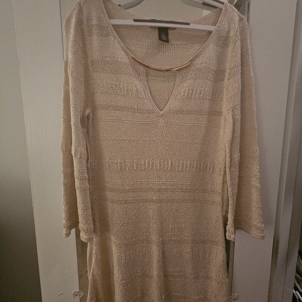 White House Black Market Gold/Beige 3/4 Sleeve Knit Top